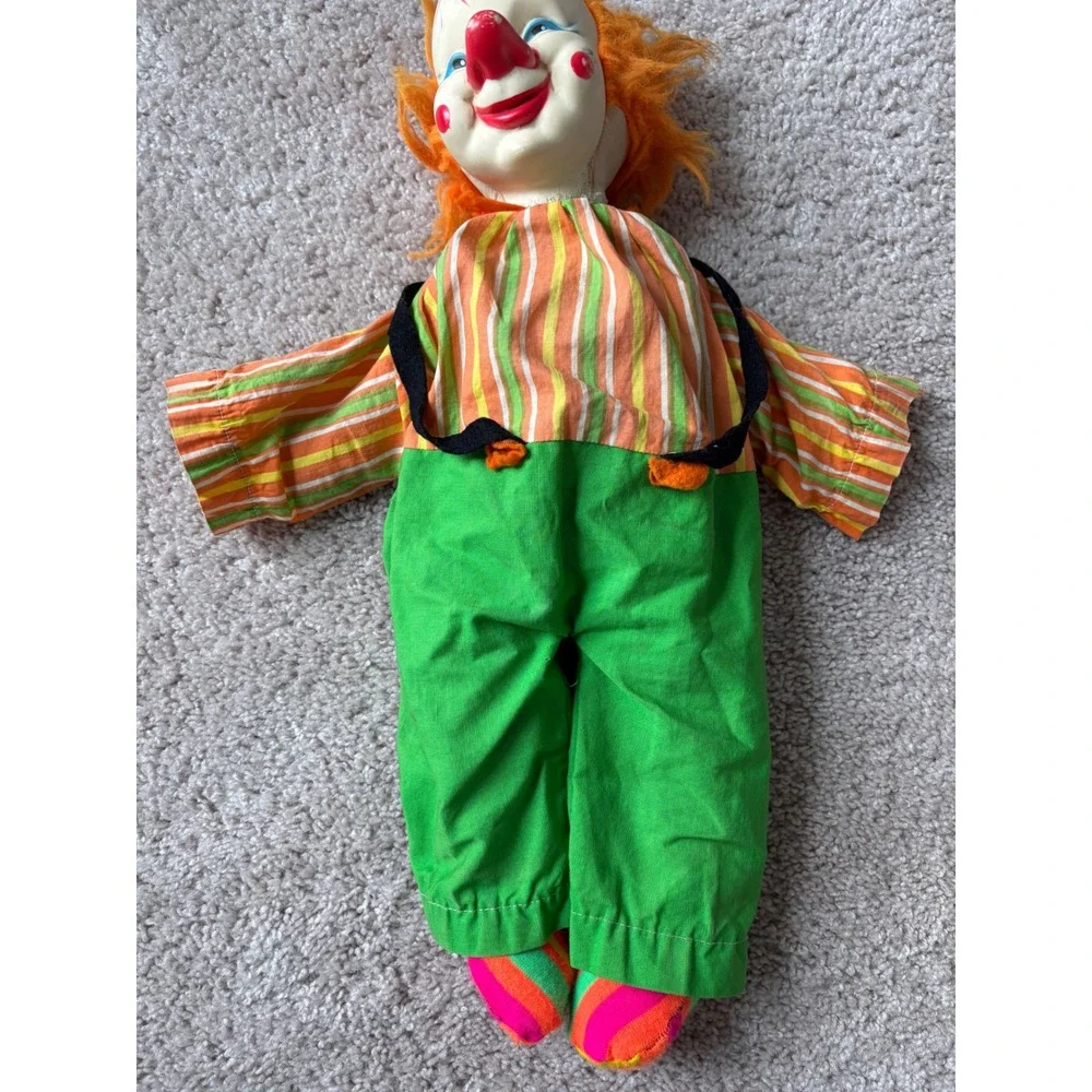 Vintage 1963 Gund J‎ Swedlin Rubber Face Clown Doll Striped Plush Toy MCM 1960s